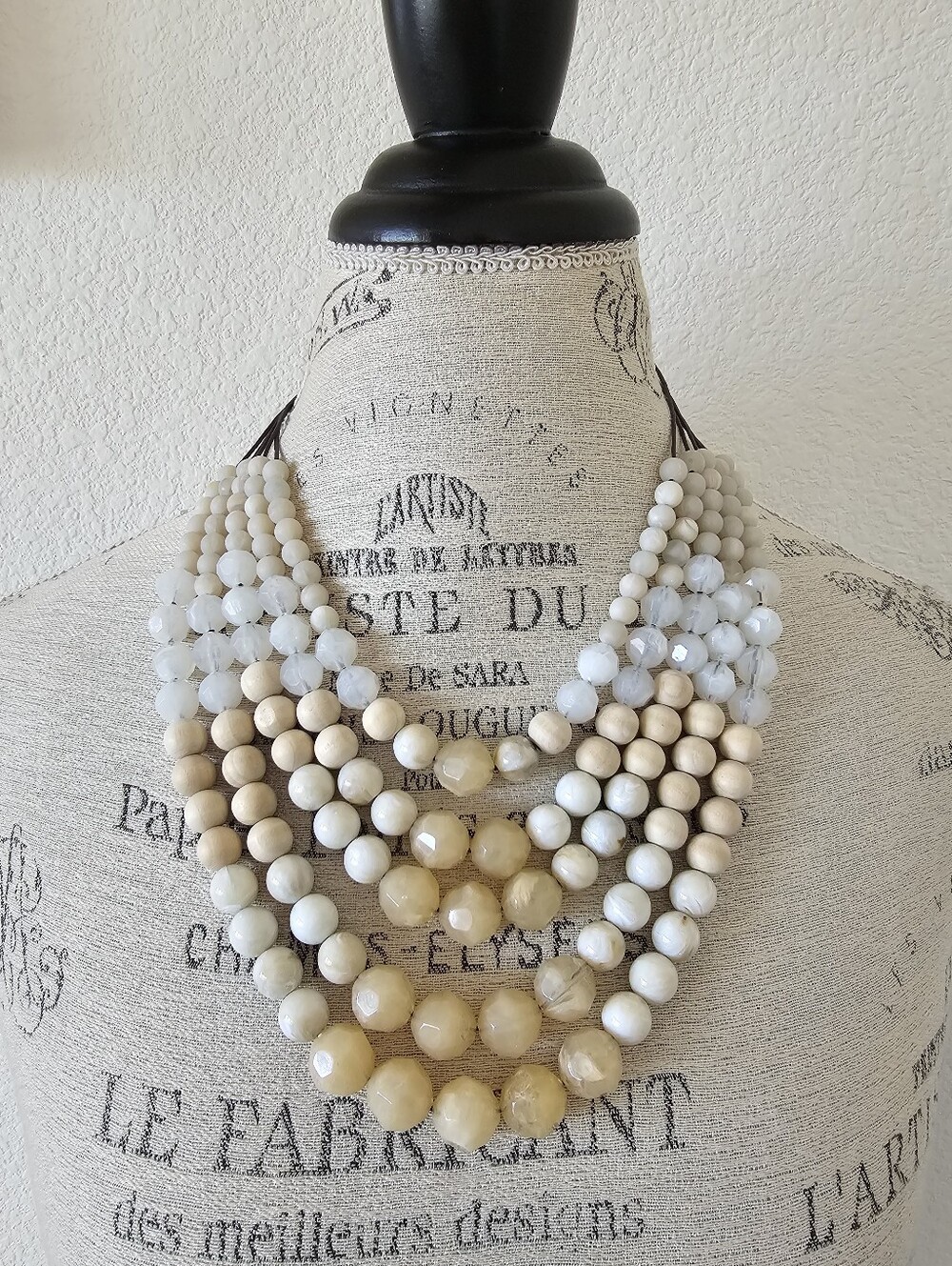 Chico's 5-Strand Organic Wood & Honey Resin Chunky Statement Necklace, 23"